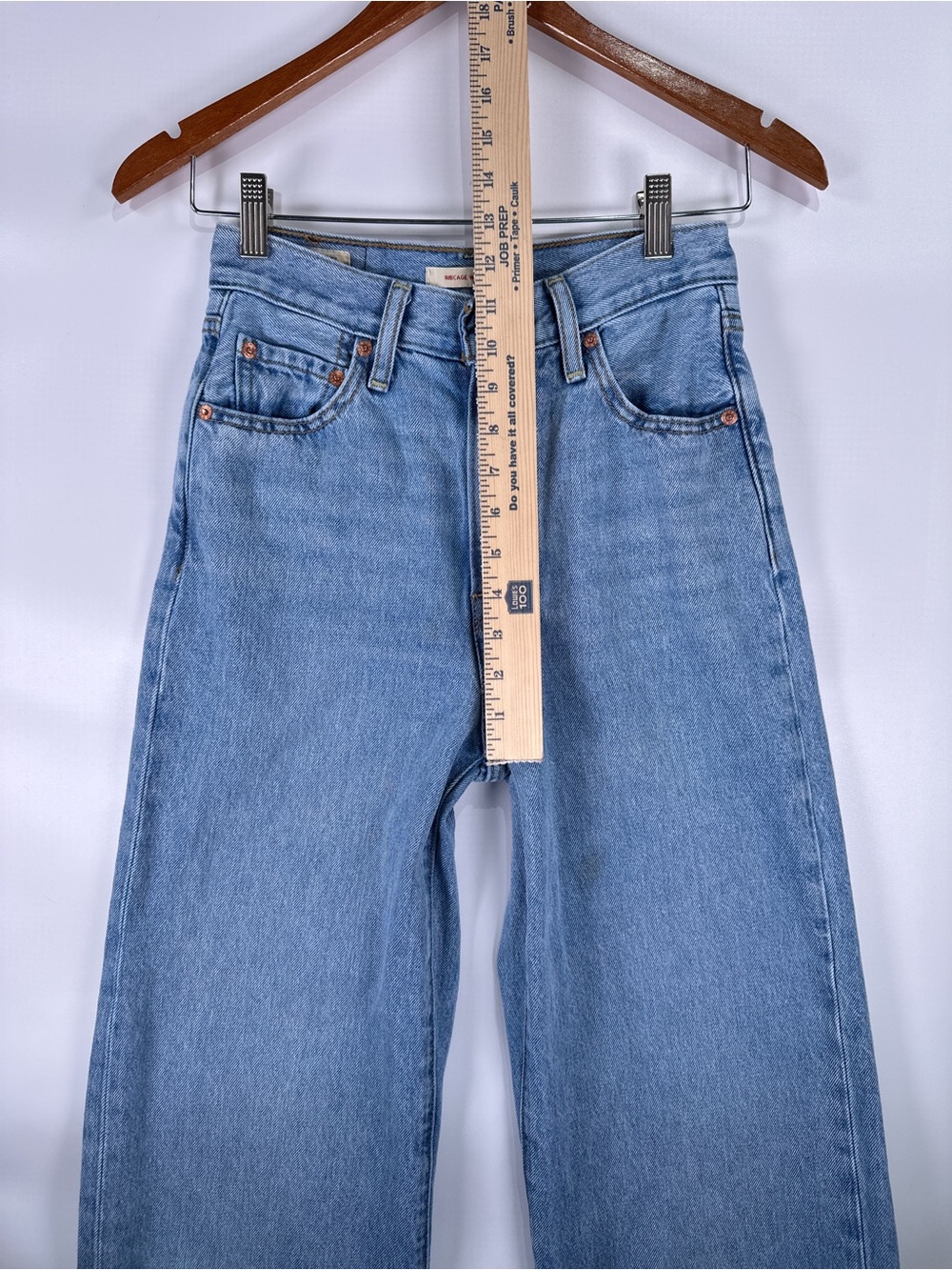 Levi's Premium Ribcage Wide Leg Jeans Raw Hem 100% Cotton Blue Size 25 - Picture 13 of 15
